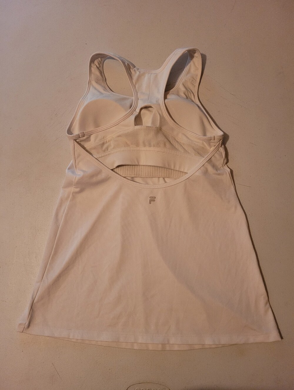 Fila Sport Womens Tank Top Racerback Built In Shelf Bra Key Hole Open Back White